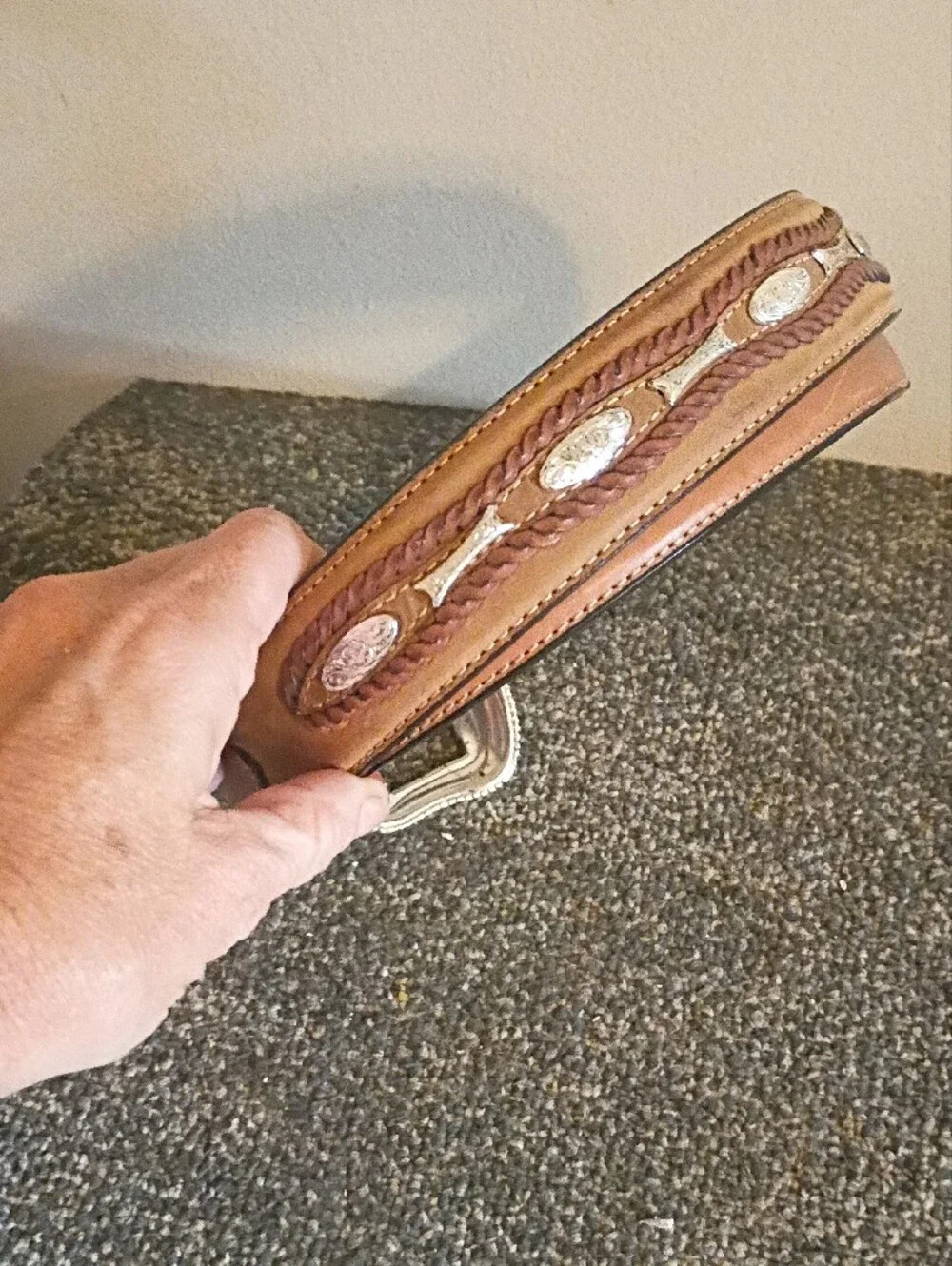 Nocona Men's Brown Leather Belt with Decorative Silver Buckle Size 36